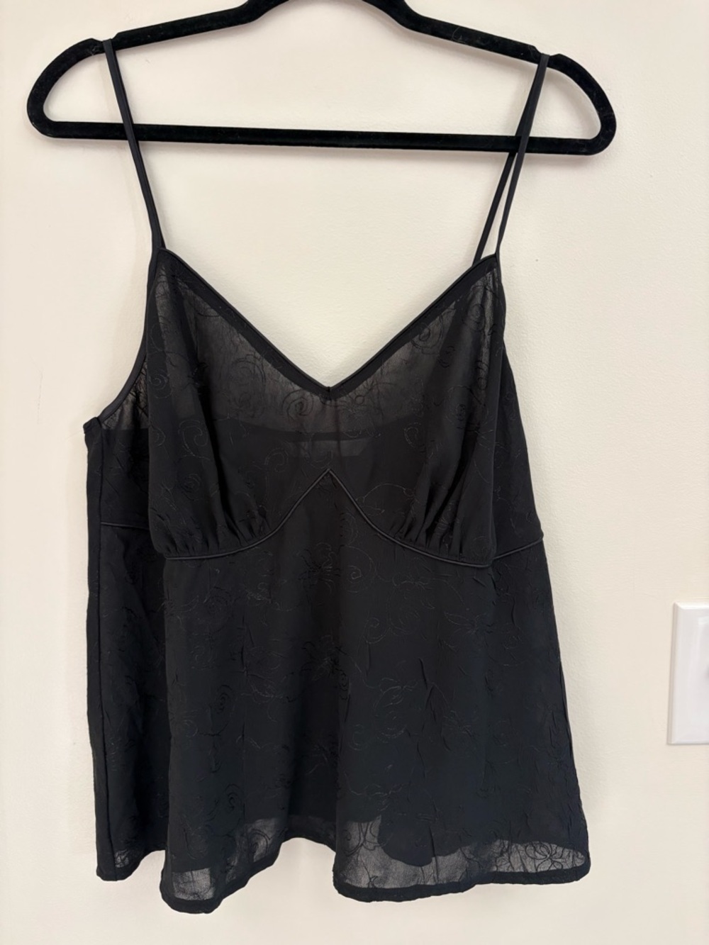 VINTAGE Y2K Cacique Sheer Floral Camisole Black Lace Slip Top whimsy fairy cami